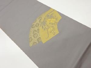金駒刺繍地紙に梅・木模様袋帯